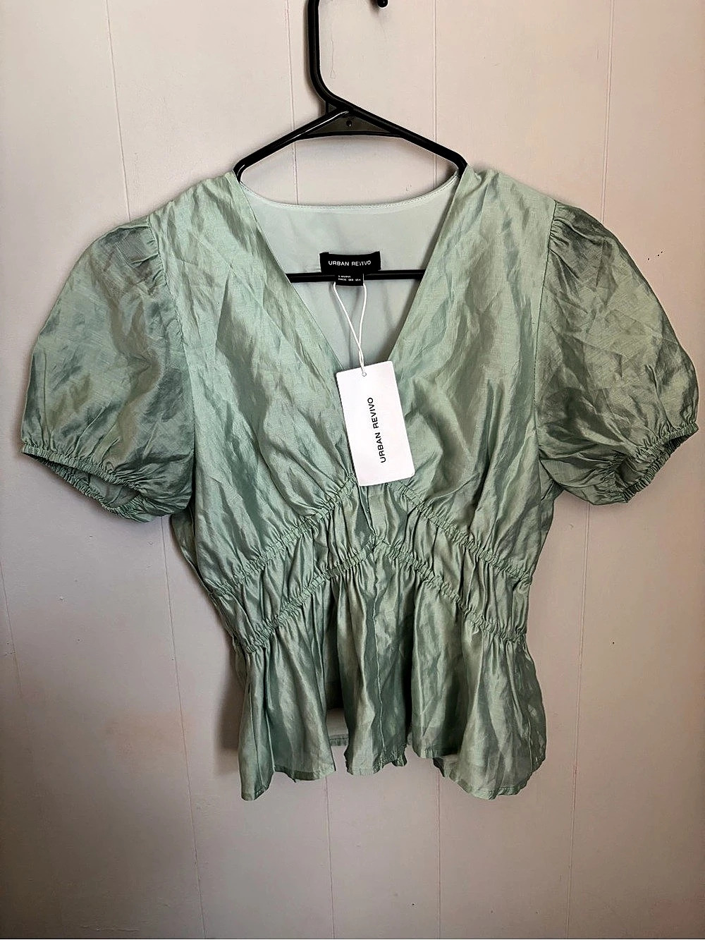 Urban Revivo Ruched Waist Blouse in Green Small NWT